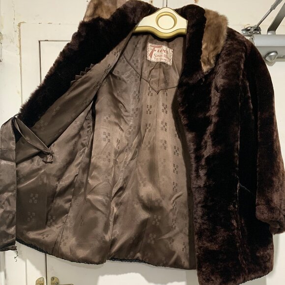 VINTAGE FURS BY SAVE - WAY FUR SALON LTD. WOOL MINK COLLAR COATS SIZE S - Picture 5 of 7
